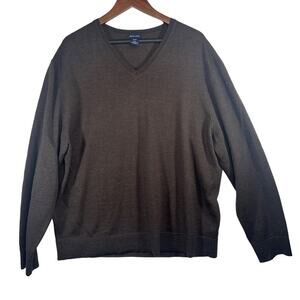 GAP‎ Men's 100% Merino Wool V-Neck Sweater XXL Brown Pullover Relaxed Casual